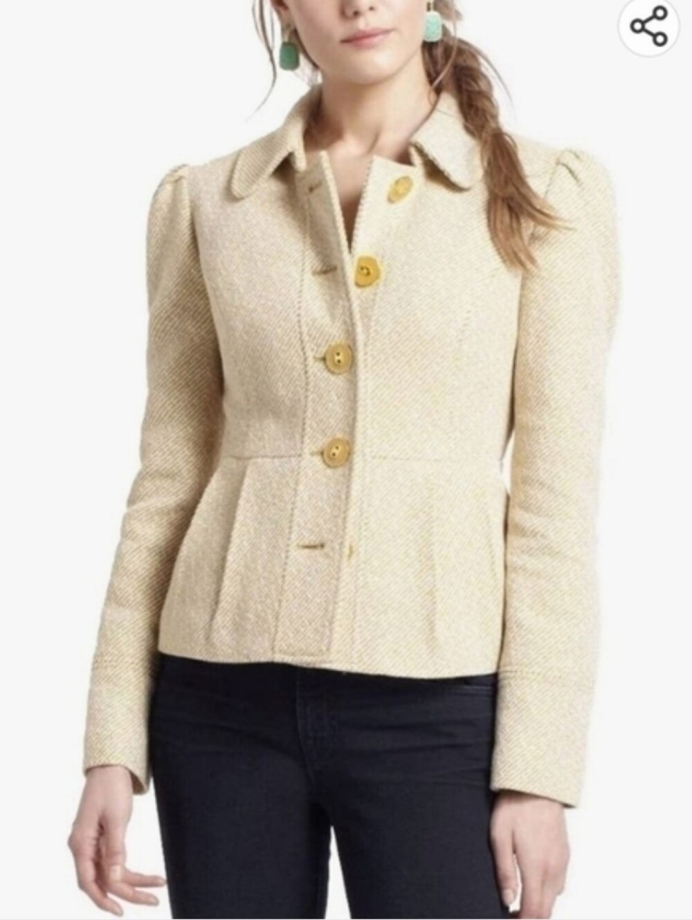 Tabitha Anthropologie Women's Yellow & Cream Tweed Peplum Jacket Size 6